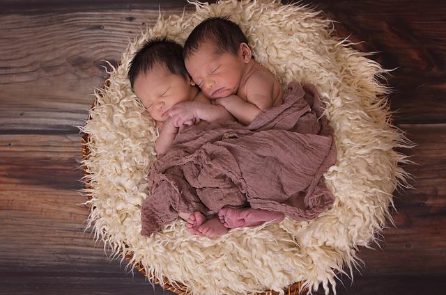 Dos bebés acostados sobre una manta.